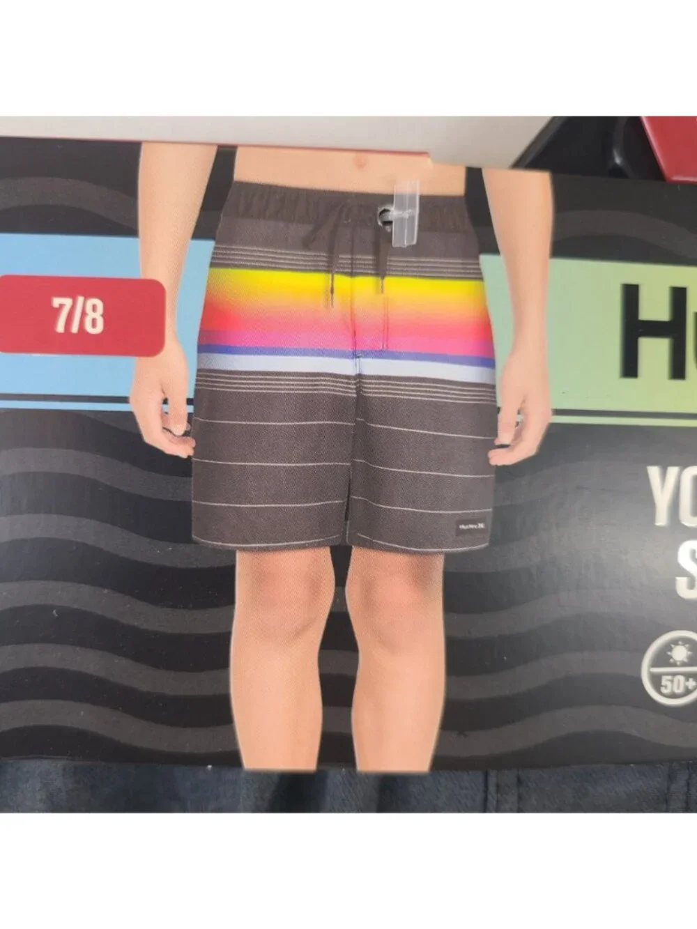 NEW Hurley Youth Pull-On Swim Shorts Size 7/8 With UPF 50+ Protection